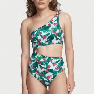 New VICTORIA'S SECRET SWIM Cut out One-Piece Swimsuit Tropical Palm Size L